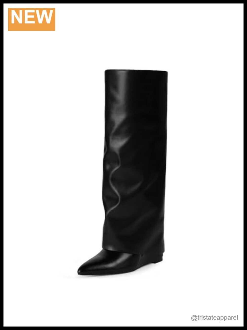 Fold Over Knee High Boots for Women - Wedge Heel Pointed Toe Fall Suede Faux